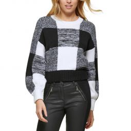Womens Crewneck Ribbed Trim Pullover Sweater