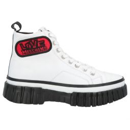 Love Moschino Chic White High-Top Sneakers with Bold Black Womens Soles