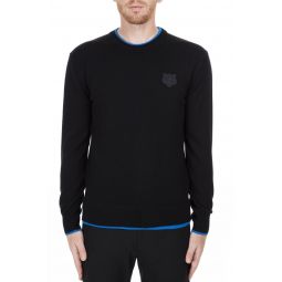 Kenzo Sleek Black Roundneck Sweater with Blue Mens Accents