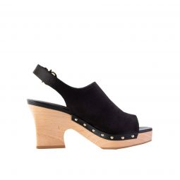 Salvatore Ferragamo Susanne Black Leather and Fabric Wedge Womens Sandals