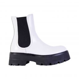 Alexander McQueen White and Black Leather Chelsea Womens Boots