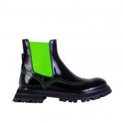 Alexander McQueen Black Leather Fluo Inserts Chelsea Womens Boots