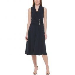 Womens Gathered Cocktail Fit & Flare Dress