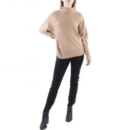 Womens Cable Knit Shoulders Funnel Neck Pullover Sweater