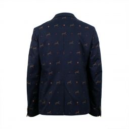GUCCI Blue Cambridge Horse Pattern Gabardine Blazer Jacket