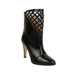 GUCCI Black Leather Cut Out Design Heeled Ankle Boots