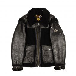 MOOSE KNUCKLES Black Leather Logo Dufresne Jacket