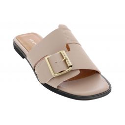 Ventutto Powder Pink Buckle Flat Leather Slide-