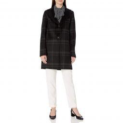 T Tahari Womens Jayden Double Face Topper with Button Closure Plaid Check Coat