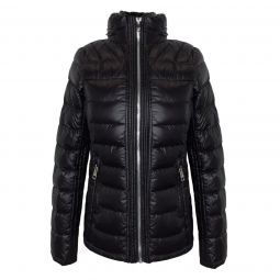 Michael Michael Kors Womens Black Double Zip Packable Jacket with Hidden Hood Down Fill
