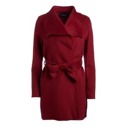 Tahari Womens Deep Red Wool Belted Coat Jacket