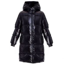 Michael Michael Kors Womens Black Down Shiny Hooded Puffer Coat 3/4 Length with Insert Vest