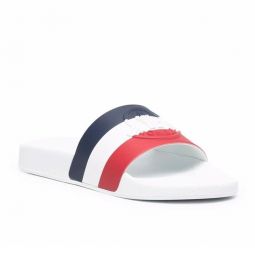 Moncler Womens Striped Logo Embossed Rubber Slide Jeane Sandals in White