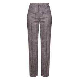 Balenciaga Womens Tartan Wool Pants Trousers Grey