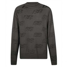Balenciaga Mens BB Logo Crewneck Viscose Sweater Grey