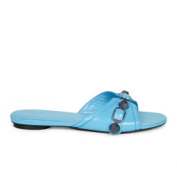 Balenciaga Womens Cagole Leather Sandal in Cyan Blue