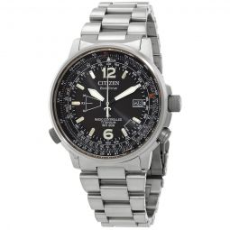 Perpetual World Time GMT Eco-Drive Black Dial Mens Watch