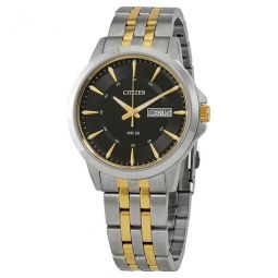 Quartz Black Dial Two-tone Mens Watch