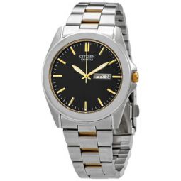 Quartz Black Dial Two-tone Mens Watch