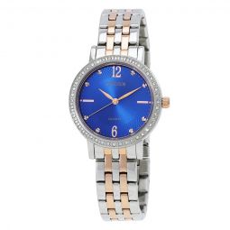 Quartz Crystal Blue Dial Two-Tone Ladies Watch
