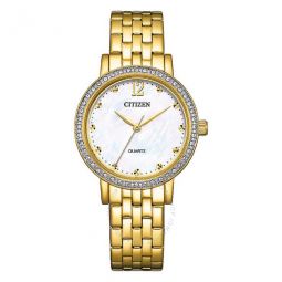Quartz Crystal White Mother of Pearl Dial Ladies Watch