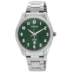 Quartz Green Dial Stainless Steel Mens Watch