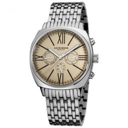 Akribos Cream Dial Stainless Steel Mens Watch