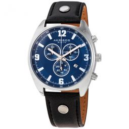 Blue Dial Mens Chronograph Leather Watch
