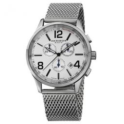 Chronograph Silver Dial Stainless Steel Mesh Mens Watch