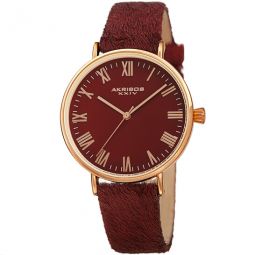 Quartz Red Dial Red Leather Ladies Watch