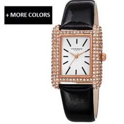 White Dial Black Leather Ladies Watch