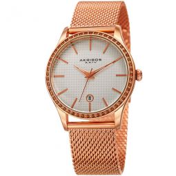 White Square-Textured Ladies Rose Gold Tone Watch