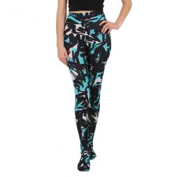 Graffiti Print Footed Leggings-Turquoise Scribble Printed, Size X-Small