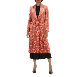Ladies Rose, Pink Damask Velvet Jacquard Tailored Coat, Brand Size 4 (US Size 2)