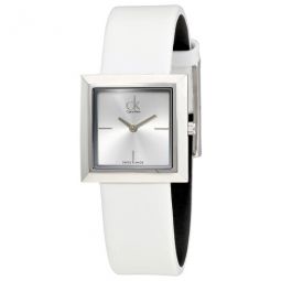 Mark Silver Dial White Leather Ladies Watch