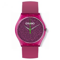 Glitter Hot Pink Dial Hot Pink Leatherette Watch