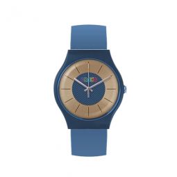 Trinity Gold Dial Powder Blue Leatherette Watch