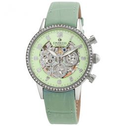 Beatrice Green Skeleton Dial Green Leather Strap Ladies Watch