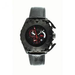 Paddle Black Dial Black Leather Mens Watch