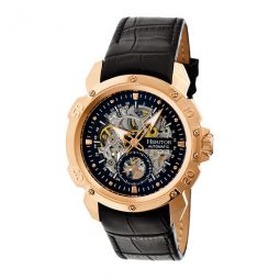 Carter Rose Gold-tone Stainless Steel Case Black Skeleton Dial Black Leather Mens Watch