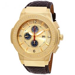 Saxon Gold-tone Sunray Crystal Dial Gold-tone Stainless Steel Diamond Bezel Brown Leather Strap Mens Watch