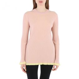 Ladies Knit Tops Solid Pale Pink Crew Neck, Size Medium