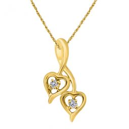 0.10 Carat Diamond/ Two Stone/ Heart Shape Pendant In 10K Yellow Gold With 18 10K yellow Gold Plated Sterling Silver Box Chain