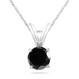 Black Diamond 1/4 Carat 14K White Gold Solitaire Pendant With 18 14K White Gold Plated Sterling Silver Box Chain