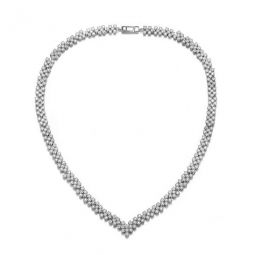 Sterling Silver Clear Cubic Zirconia Three-Row Necklace