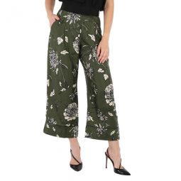 Ladies Green Floral Silk Pants, Brand Size 42 (Small)