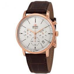 Sports Quartz Silver Dial Brown Leather Mens Watch