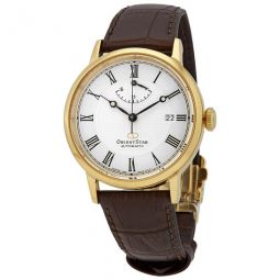 Star Automatic White Dial Brown Leather Mens Watch