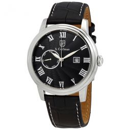 Black Dial Black Leather Mens Watch