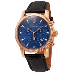 Chronograph Blue Dial Black Leather Mens Watch